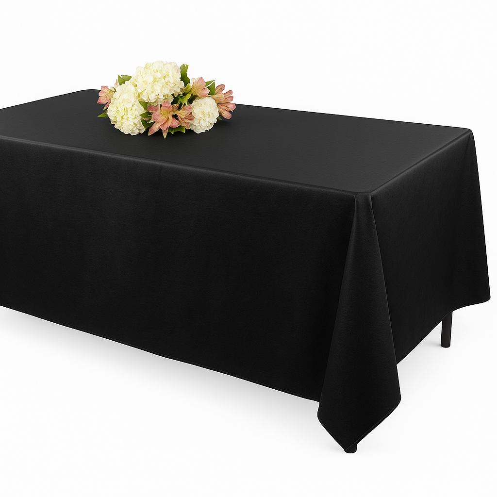 Elegant Black Flannel-Backed Vinyl Fitted Table Cover, 72-Inch - 72 in.