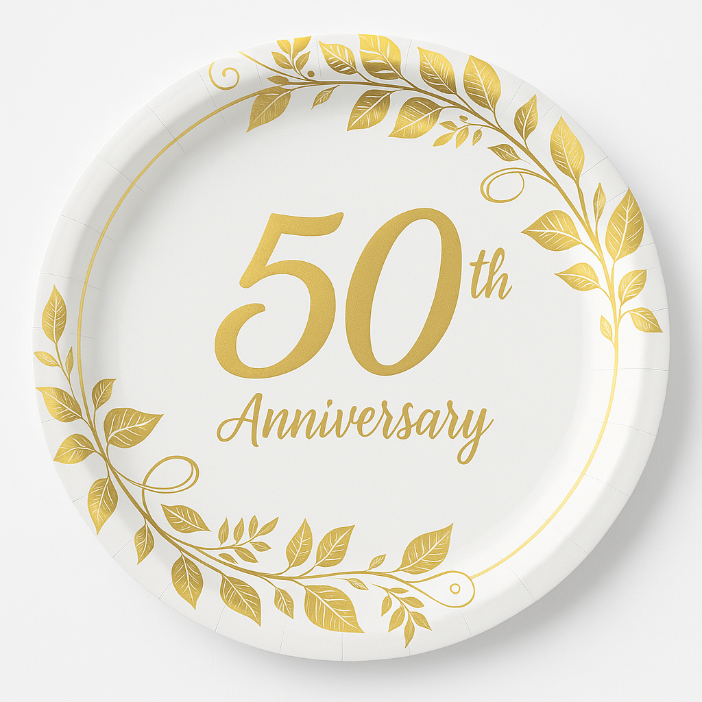 Elegant 50th Anniversary Metallic Paper Plates - 10.5", 8-Pack