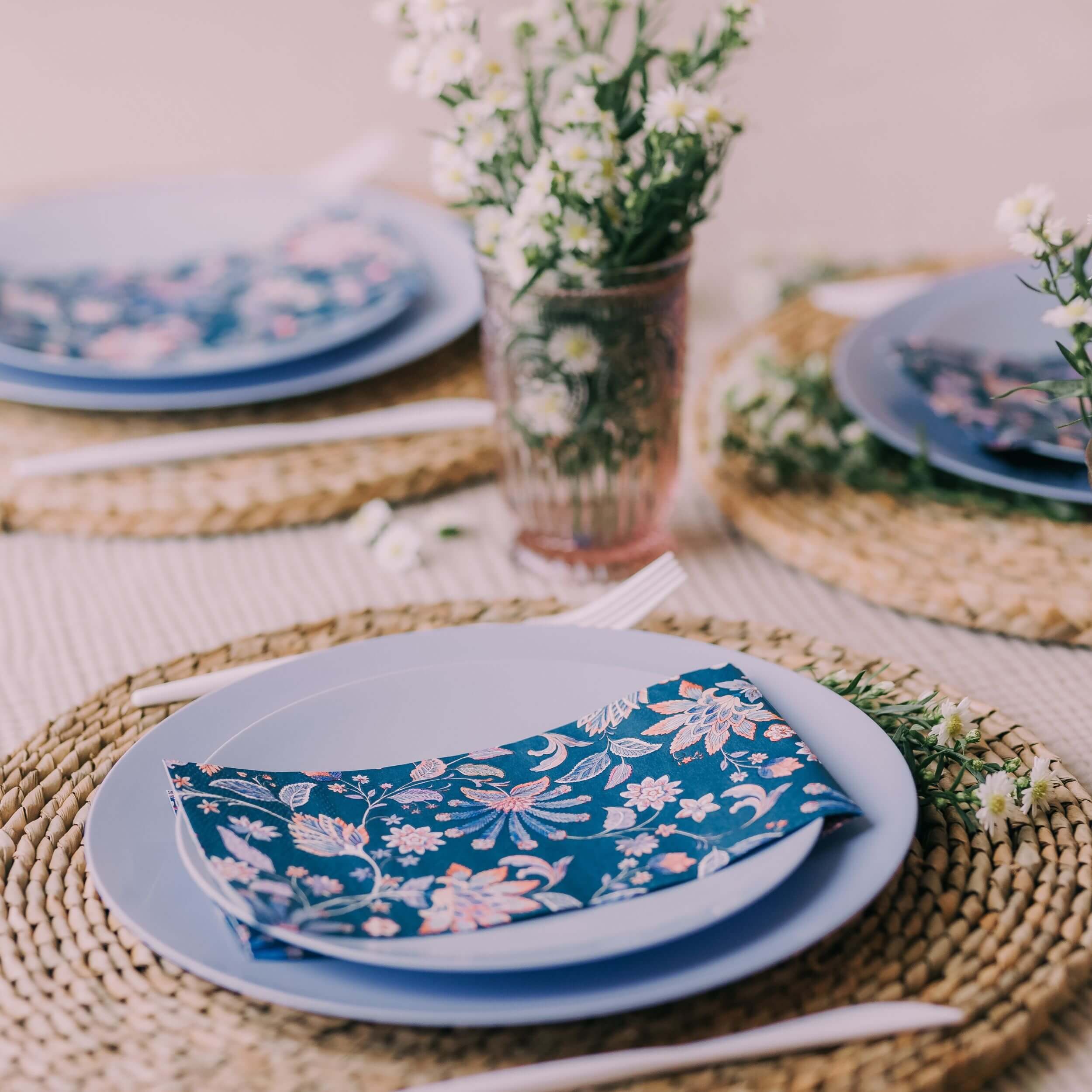 8 In. Chambray Blue Plastic Plates | 120 Count