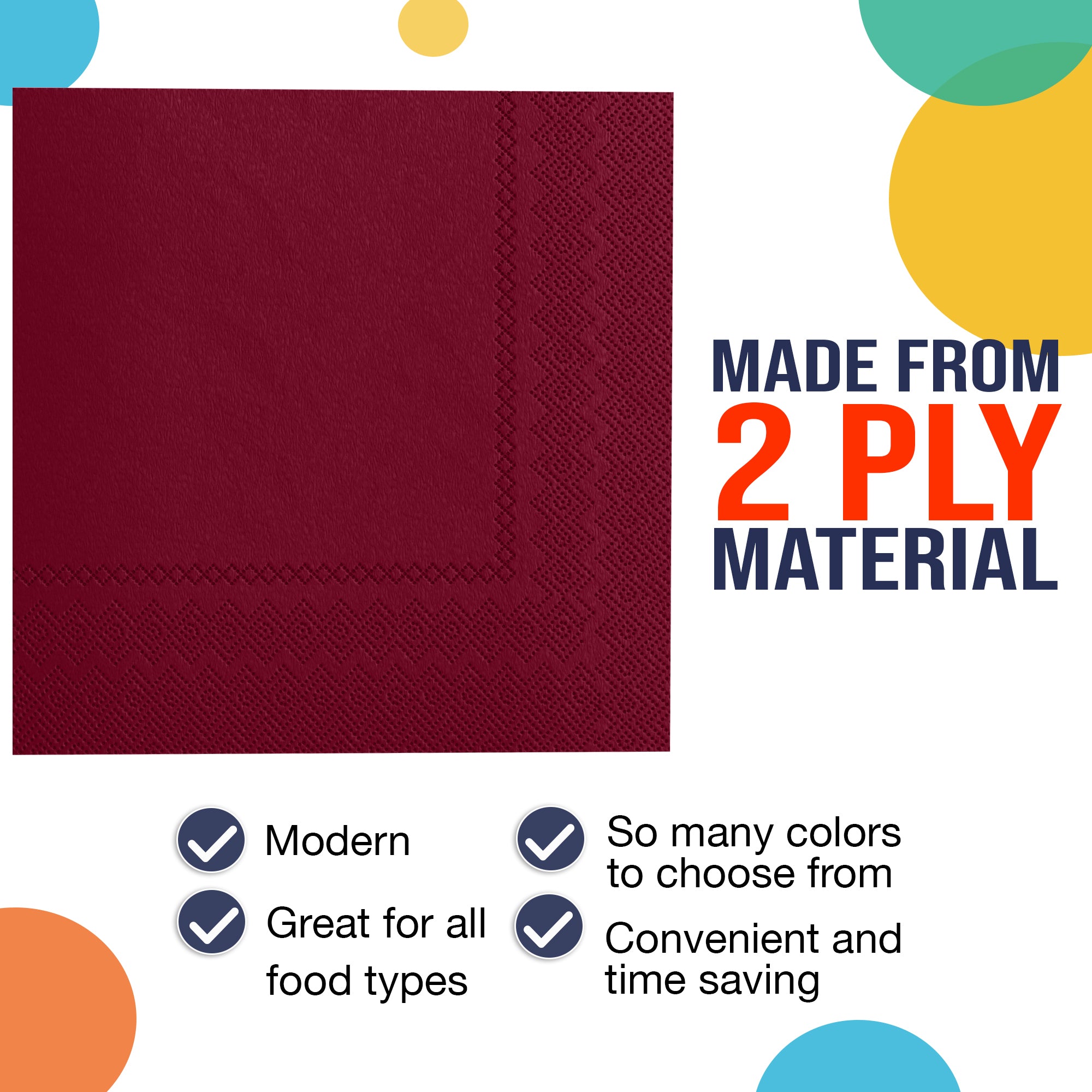Burgundy Luncheon Napkins | 6.75 in. X 6.75 in. | 50 Count