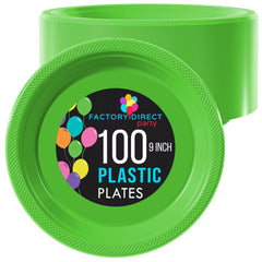 9 In. Lime Green Plastic Plates | 100 Count