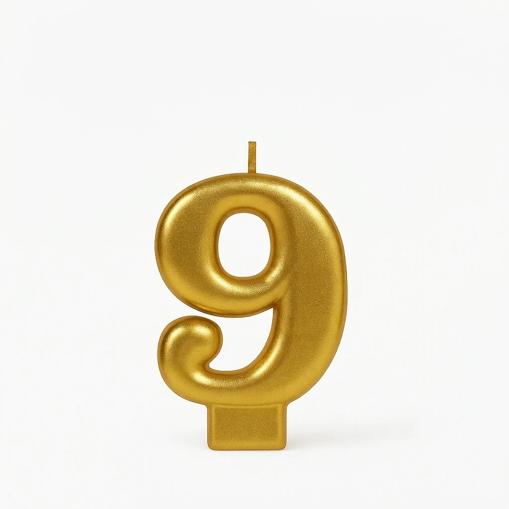 Metallic Gold Number 9 Birthday Candle | 3.25 In.