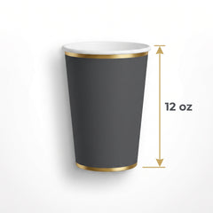 Dark Gray Paper Cup with Gold Trim - 12oz