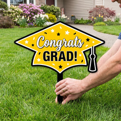 "Congrats Grad" Yellow Lawn Sign for Graduation Celebrations