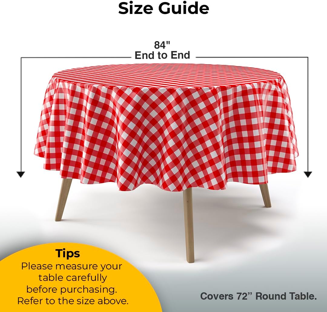 Round Red Gingham Plastic Table Covers | 12 Pack - 84 in.
