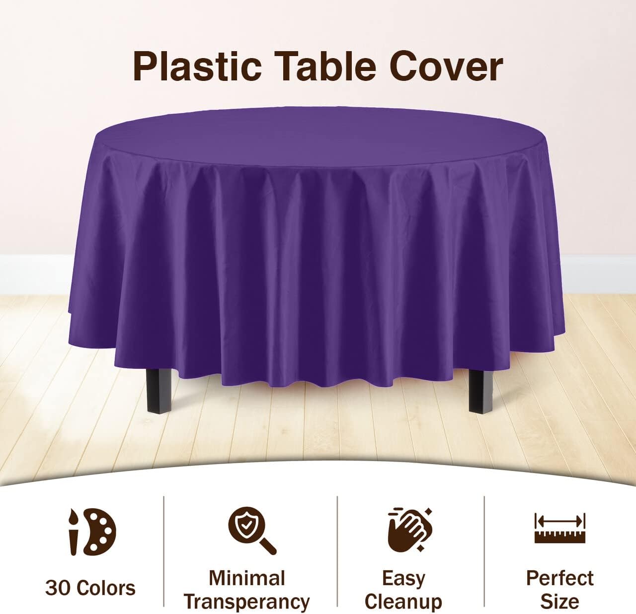 Premium Round Purple Plastic Table Cover | Case of 96
