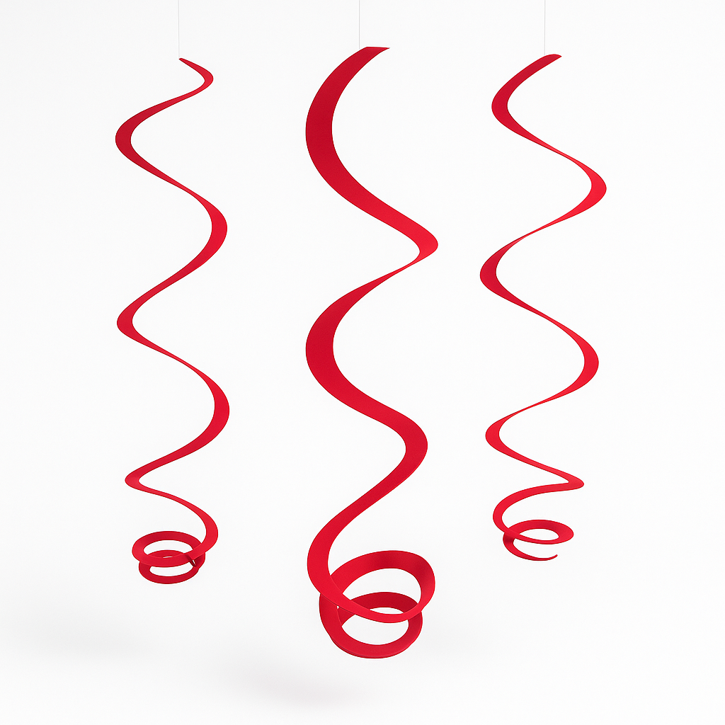 Vibrant Red Swirl Decorations - 22-Inch, 3-Pack