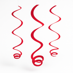 Vibrant Red Swirl Decorations - 22-Inch, 3-Pack