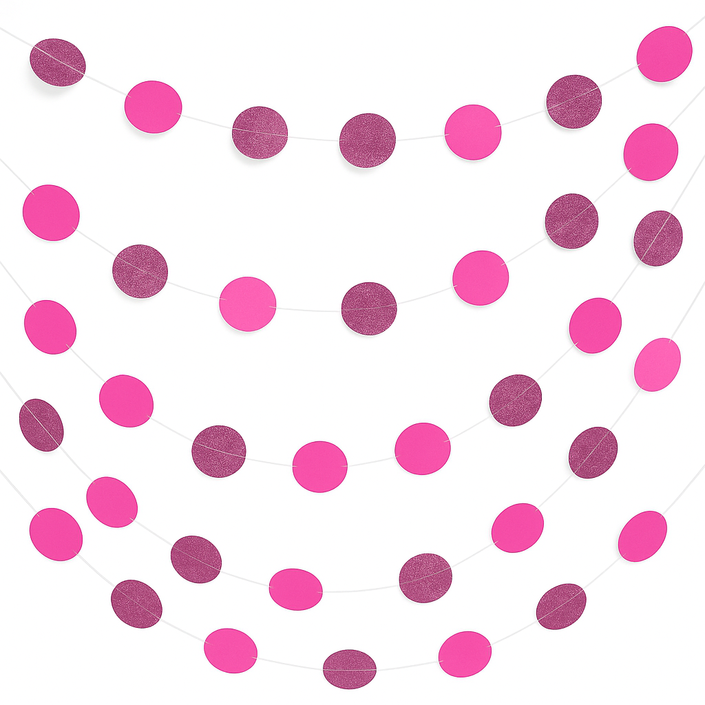 Bright Pink Polka Dot Glitter String Decorations - 6 Pack