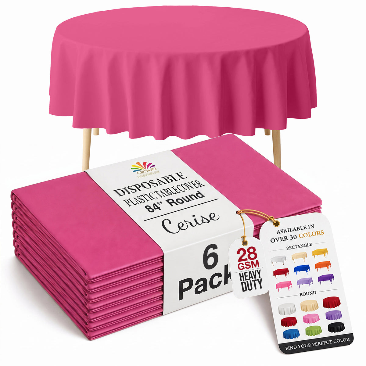Cerise Round Plastic Table Covers | 6 Pack | 84 in.