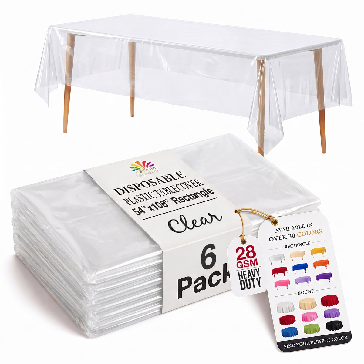 Clear Plastic Table Covers | 6 Pack | 54 in. x 108 in.
