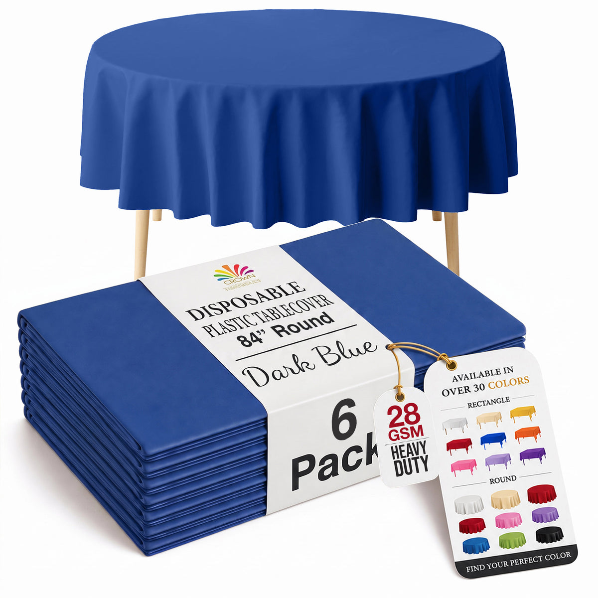 Dark Blue Round Plastic Table Covers | 6 Pack | 84 in.