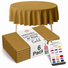 Gold Round Plastic Table Covers | 6 Pack | 84 in.