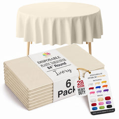 Round Ivory Plastic Table Covers | 6 Pack | 84 in.