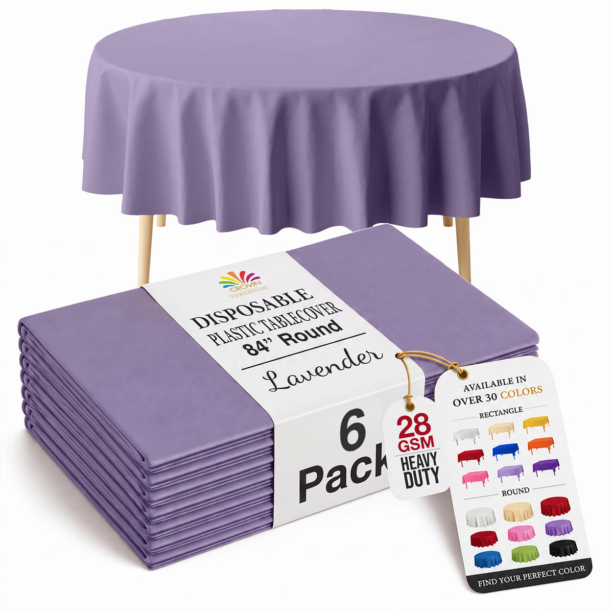 Round Lavender Plastic Table Covers | 6 Pack | 84 in.