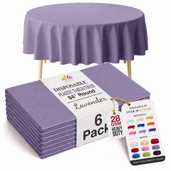 Round Lavender Plastic Table Covers | 6 Pack | 84 in.