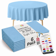 Round Light Blue Plastic Table Covers | 6 Pack | 84 in.