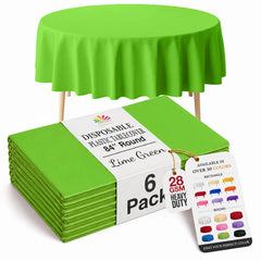 Round Lime Green Plastic Table Covers | 6 Pack | 84 in.