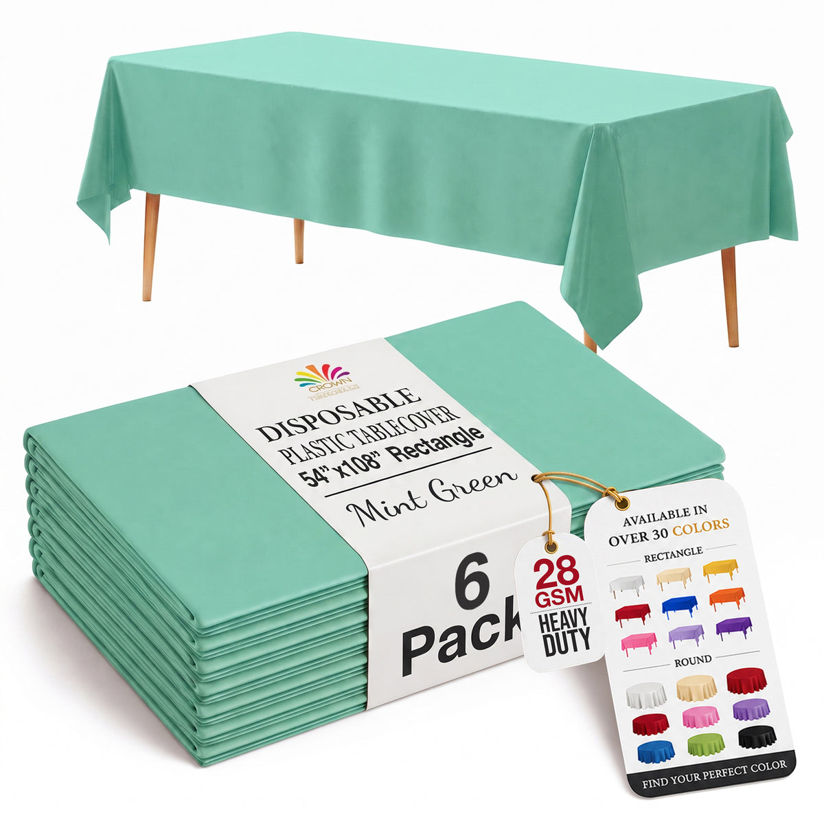 Mint Plastic Table Covers | 6 Pack | 54 in. x 108 in.