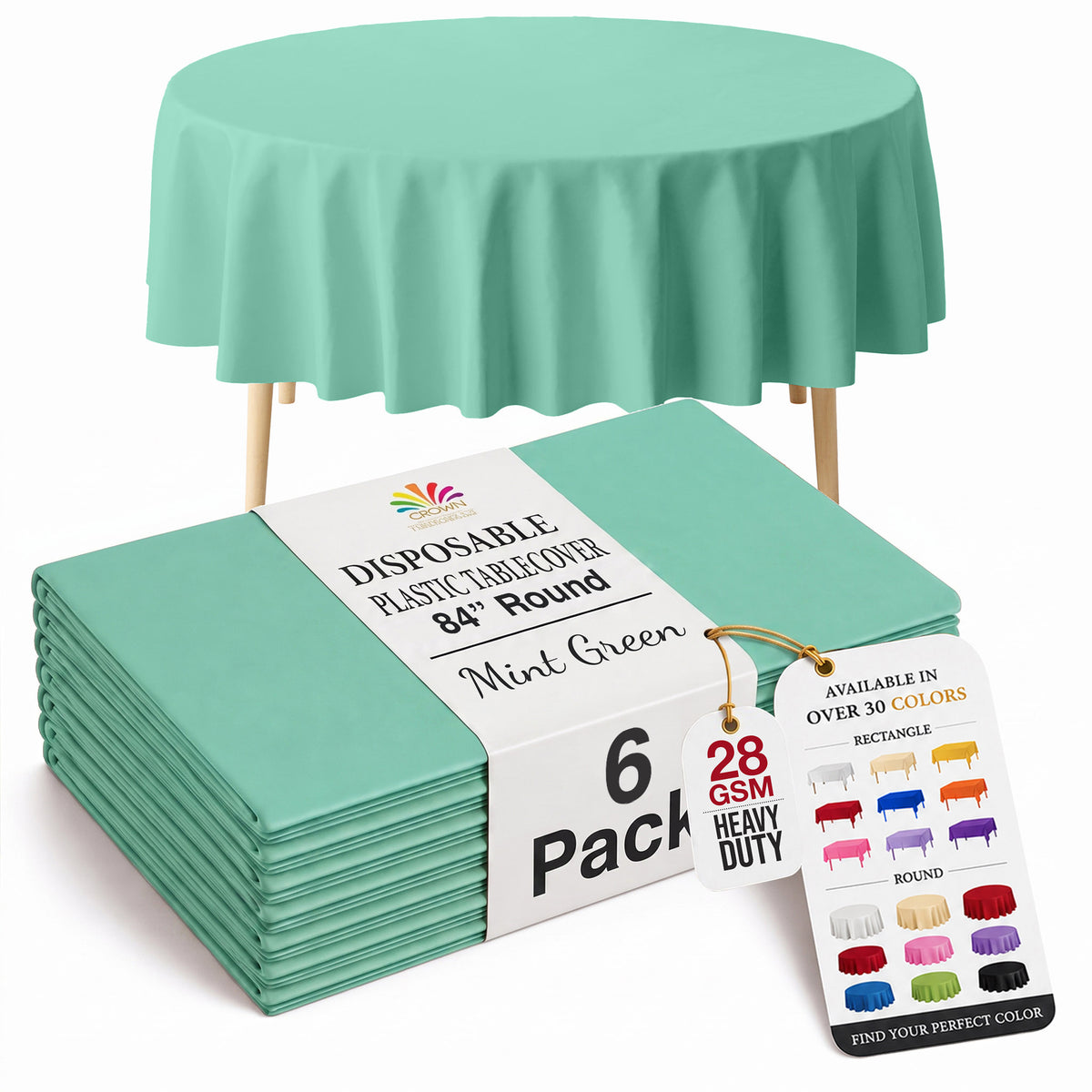 Round Mint Plastic Table Covers | 6 Pack | 84 in.