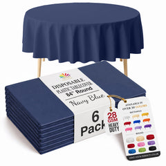 Navy Blue Round Plastic Table Covers | 6 Pack | 84 in.
