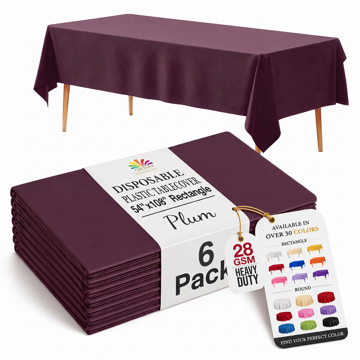 Plum Plastic Table Covers | 6 Pack | 54 in. x 108 in.