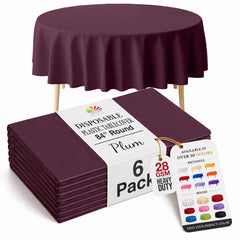 Round Plum Plastic Table Covers | 6 Pack | 84 in.
