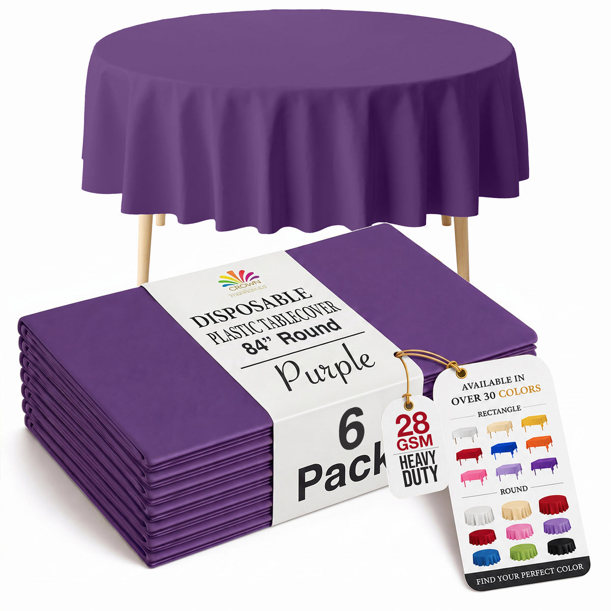 Round Purple Plastic Table Covers | 6 Pack | 84 in.