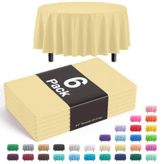 Premium Round Light Yellow Plastic Table Covers | 6 Pack