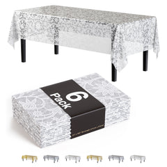 White Lace Plastic Table Covers | 6 Pack | 54 in. x 108 in.