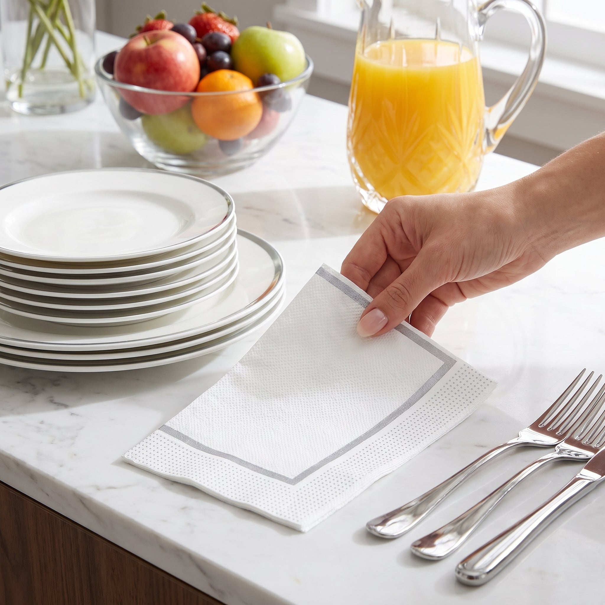 Premium Silver Buffet Guest Towel Napkins - 8 In. x 4 In.