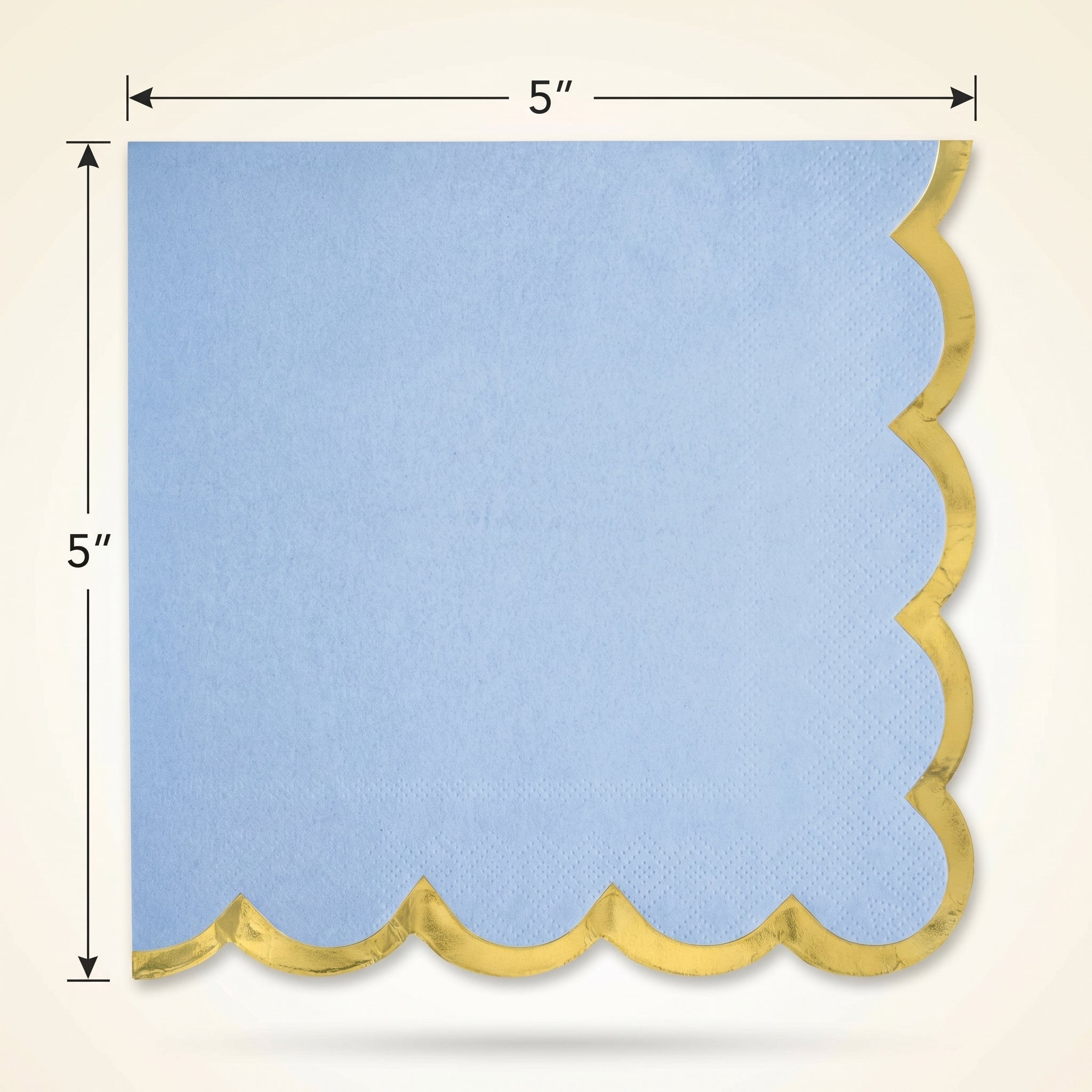 Scalloped Edge Beverage Napkins - Ice Blue with Gold Foil Border, Decorative Cocktail Napkins for Baby Shower, Birthday, Tea Party, Christening - 5 In. X 5 In.