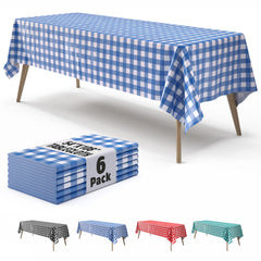 Blue Gingham Plastic Table Covers | 6 Pack | 54 in. x 108 in.