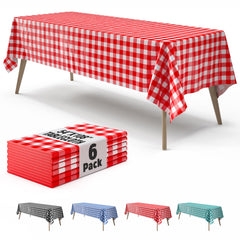 Red Gingham Plastic Table Covers | 6 Pack | 54 in. x 108 in.