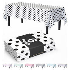 Black Polka Dot Plastic Table Covers | 6 Pack | 54 in. x 108 in.