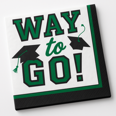 True to Your School "Way to Go!" Graduation Green Beverage Napkins, 40-Pack - 5 In. X 5 In.
