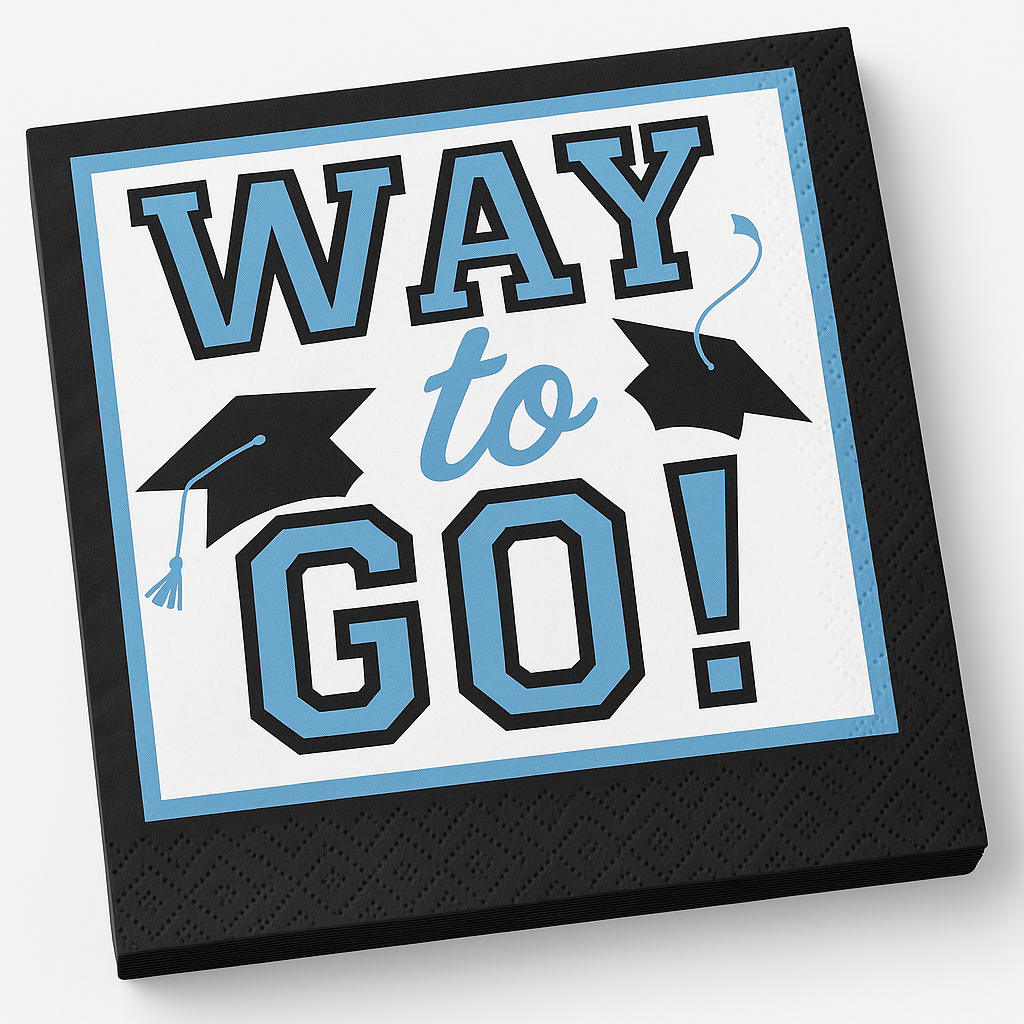 "Way to Go!" Powder Blue Graduation Beverage Napkins - 40 Pack - 5 In. X 5 In.