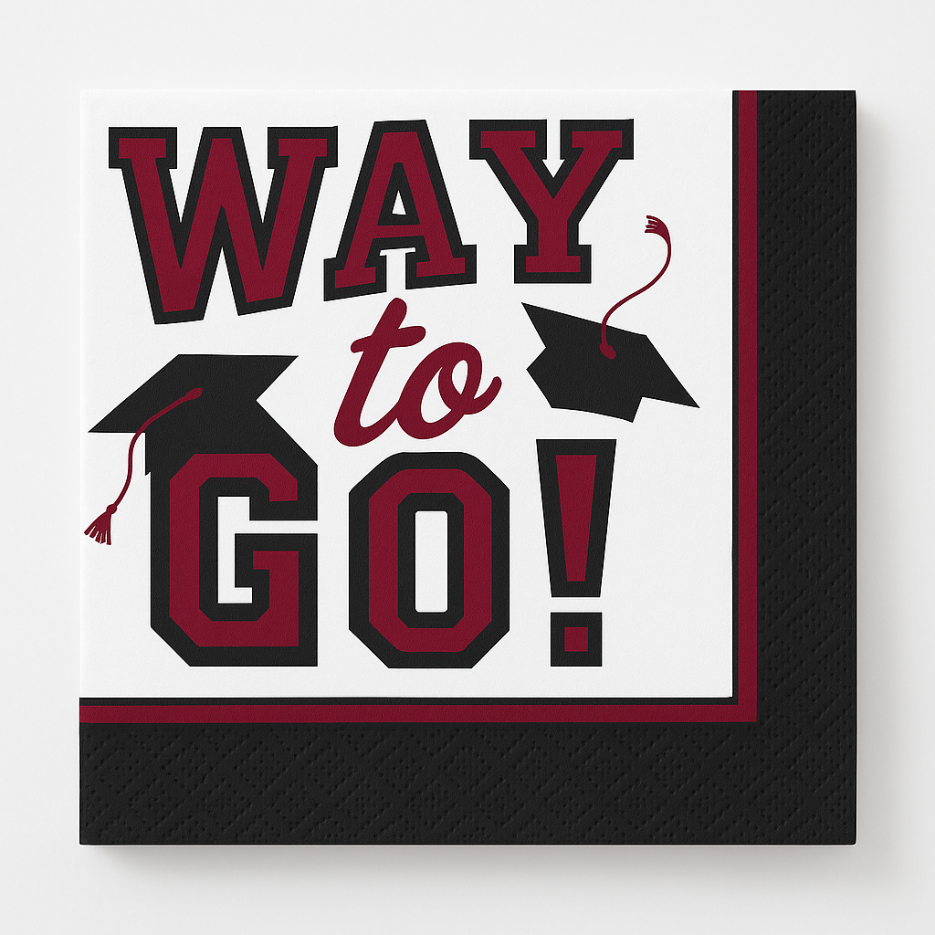 True to Your School "Way to Go!" Maroon Graduation Beverage Napkins, 40-Pack - 5 In. X 5 In.