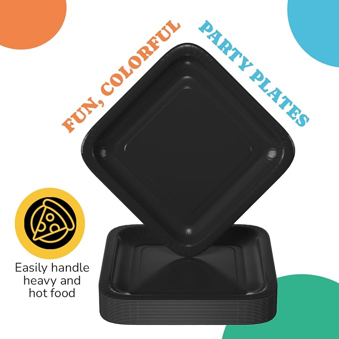9 In. Black Square Paper Plates - 20 Ct.