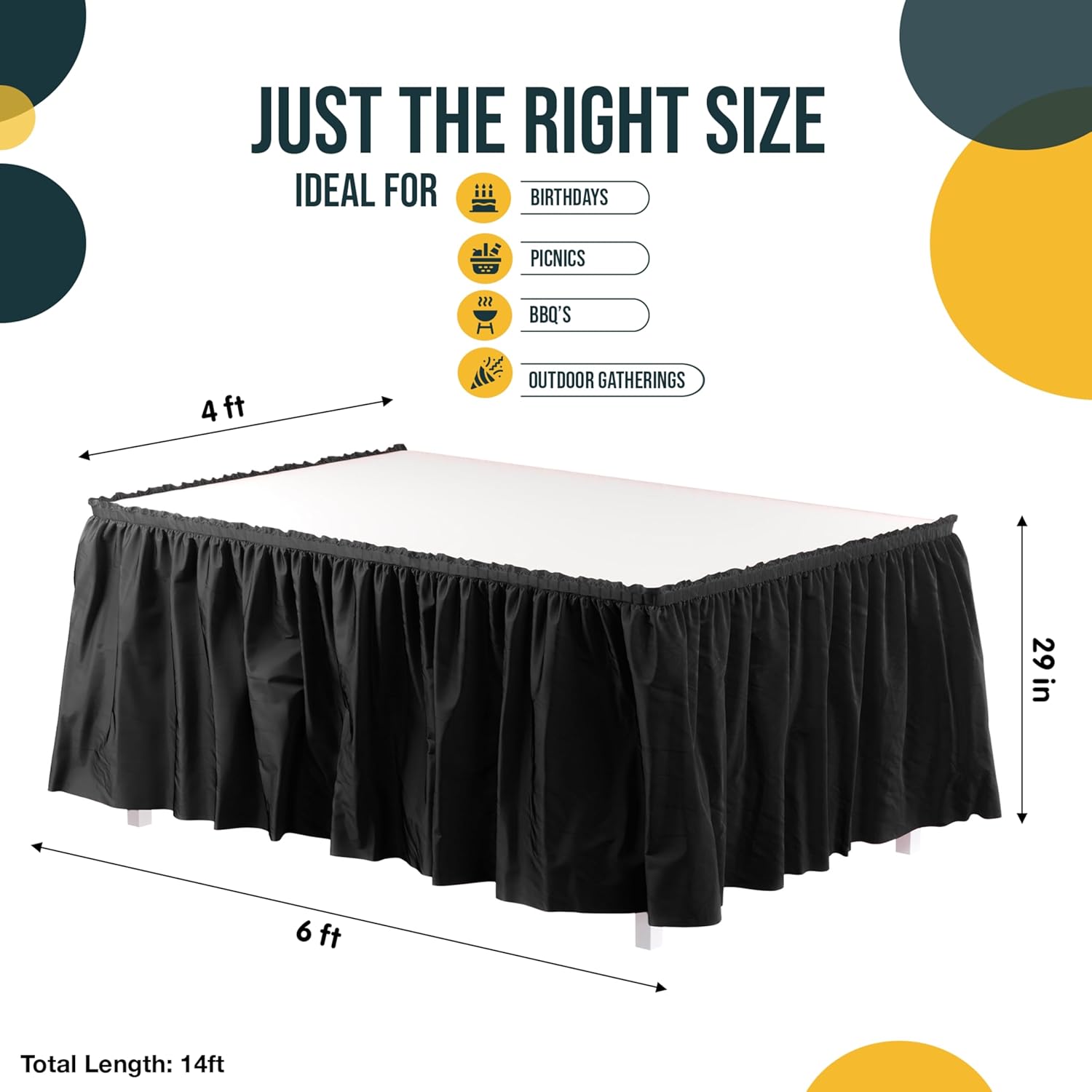 Black Plastic Table Skirt | 6 Pack - 168 in. x 29 in.