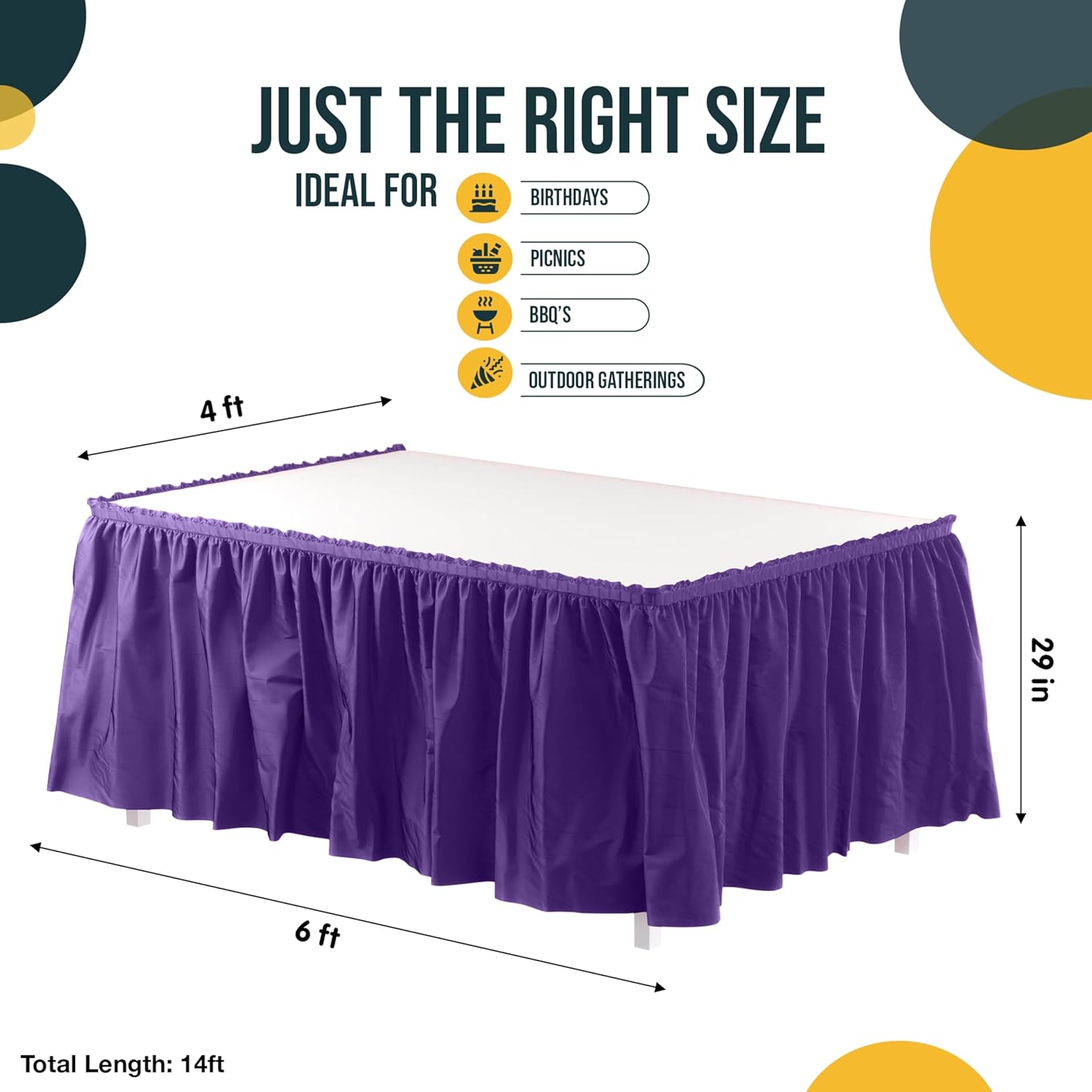 Purple Plastic Table Skirt | 6 Pack - 168 in. x 29 in.