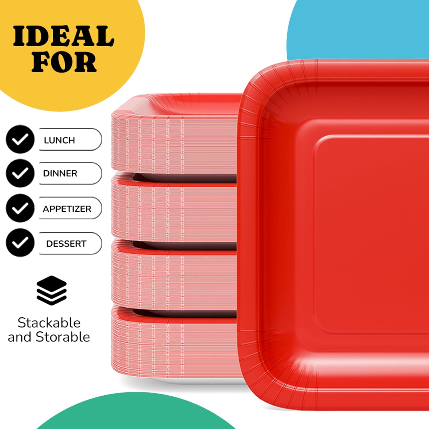 9 In. Red Square Paper Plates - 50 Ct.