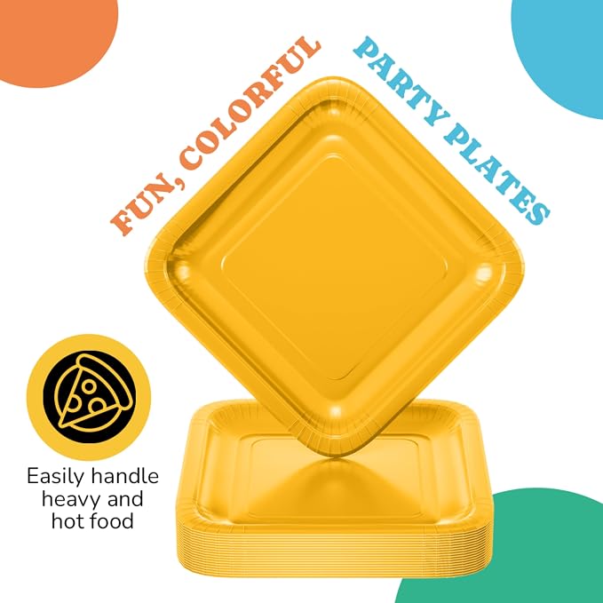 9 In. Yellow Square Paper Plates - 50 Ct.