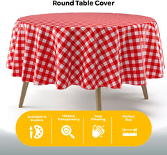 Round Red Gingham Plastic Table Cover - 84 in.