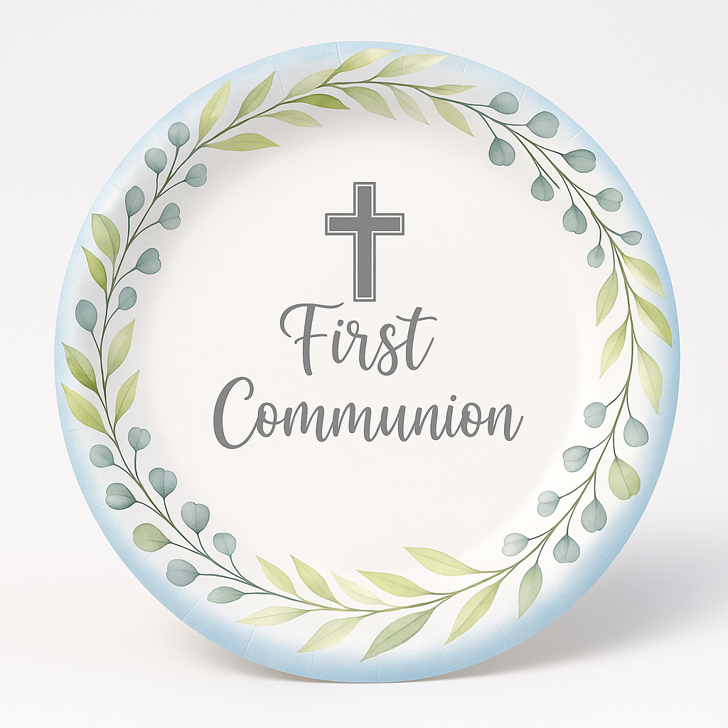 First Communion Blue Paper Dinner Plates, 10-Inch, 20 Pack - 10 in.