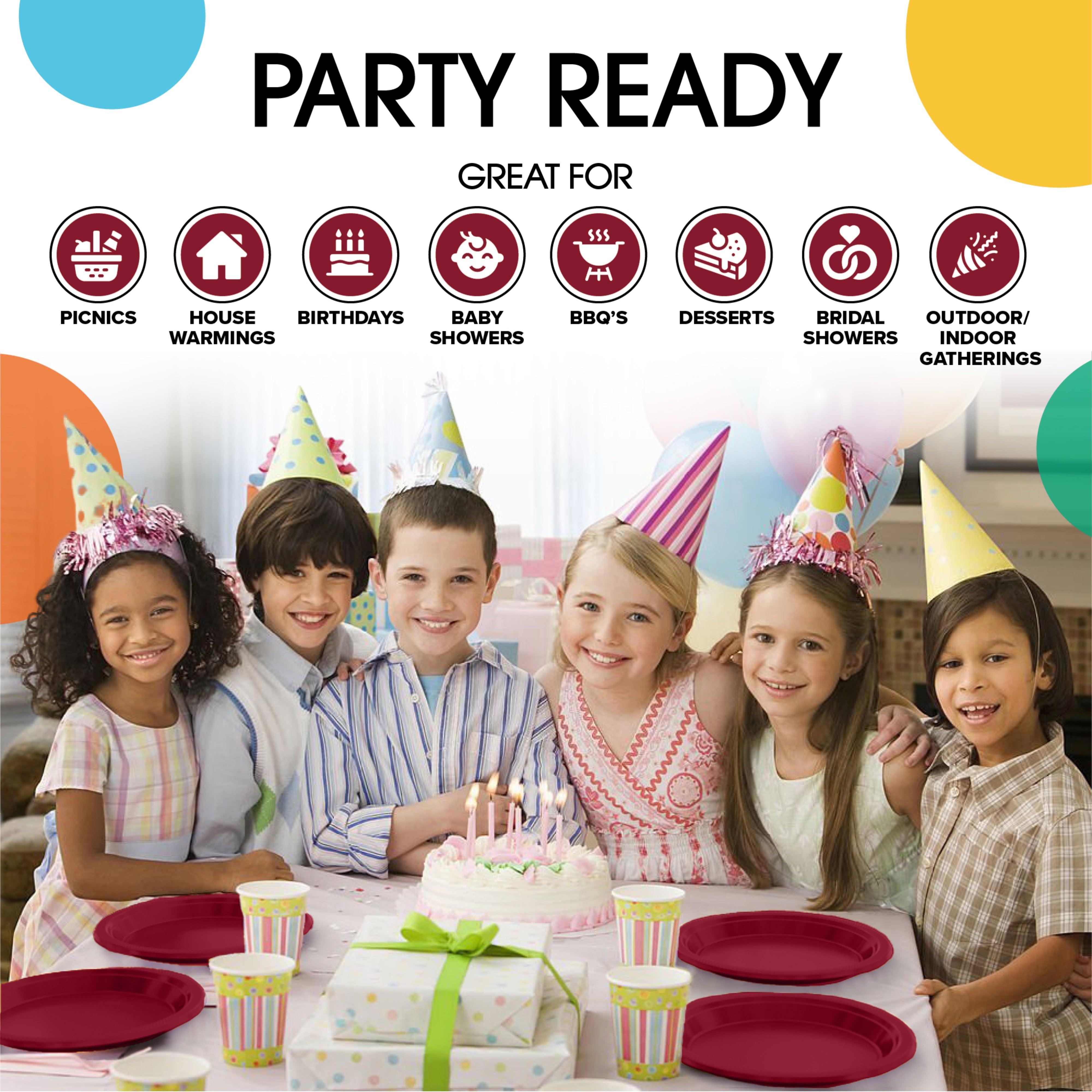 7 In. Burgundy Plastic Plates | 100 Count