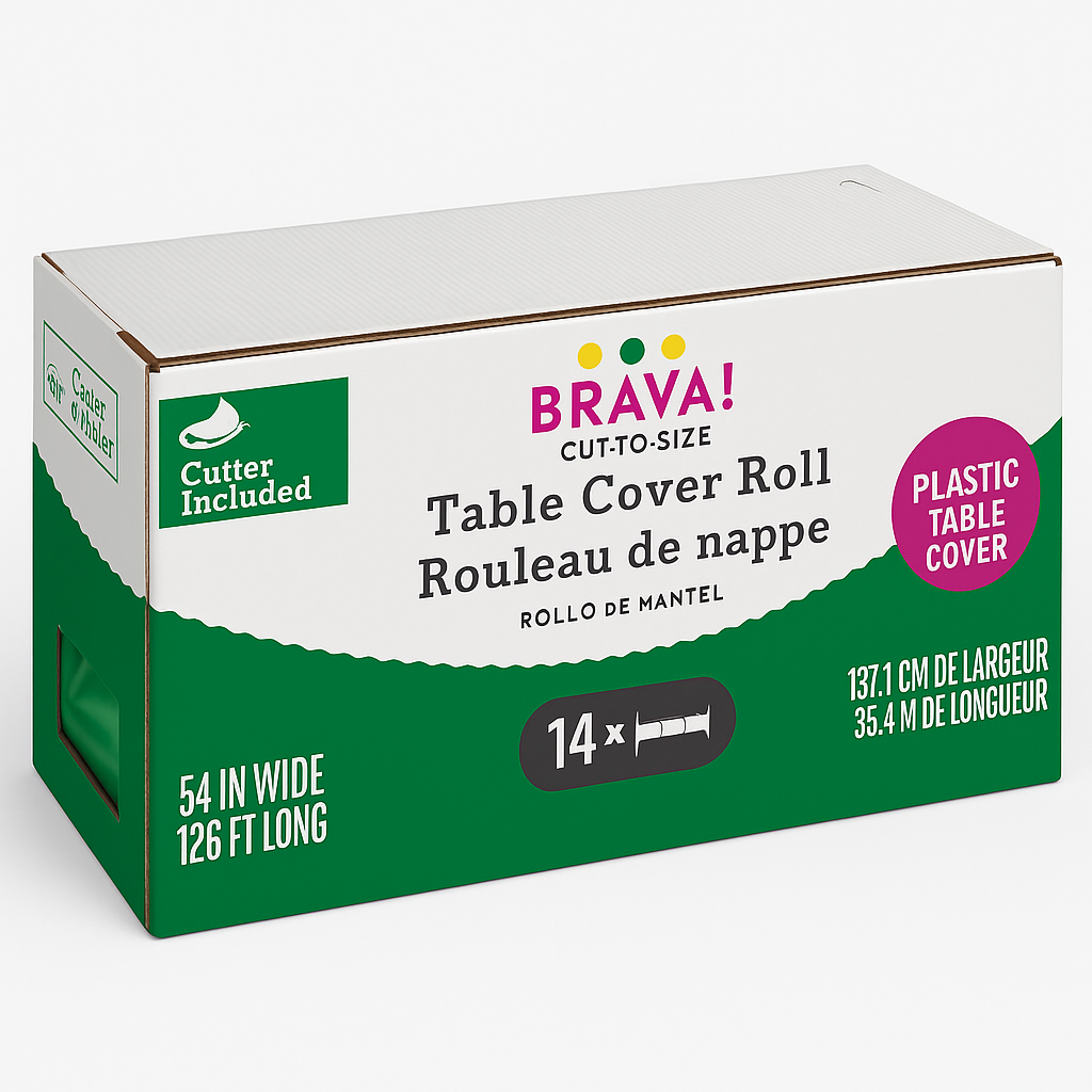 Festive Green Plastic Table Cover Roll with Built-in Slide Cutter - 54" x 126 ft