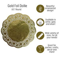 8 In. Round Gold Foil Doilies | 10 Count