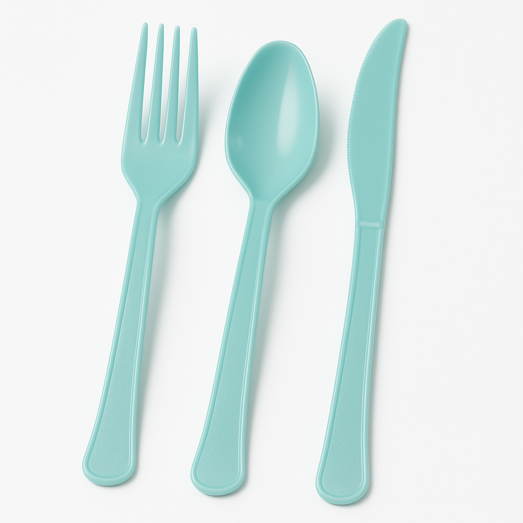 Robin's Egg Blue Heavyweight Plastic Cutlery Set - 24 Pieces