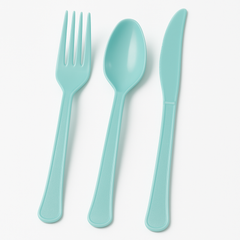 Robin's Egg Blue Heavyweight Plastic Cutlery Set - 24 Pieces